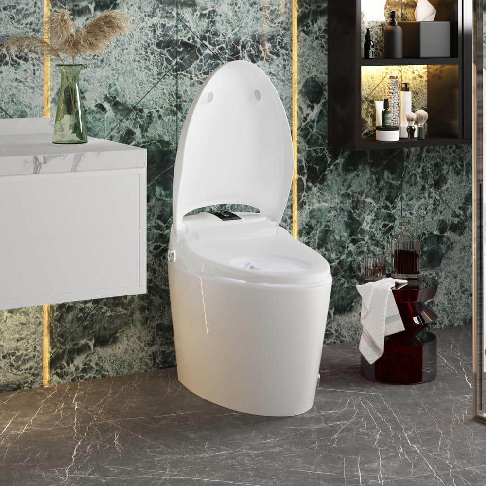 FUFU&GAGA Elongated Smart Bidet Toilet 1.28GPF White with Foot Sensing & Heated Self-Cleaning