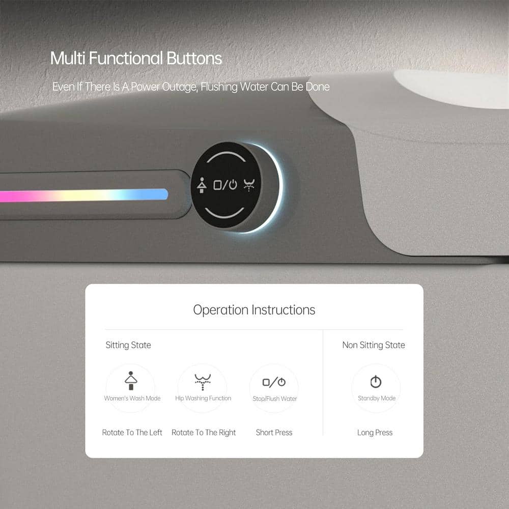 Smart Elongated Bidet Toilet with Adjustable Sprayer, Deodorizing, and Soft Close