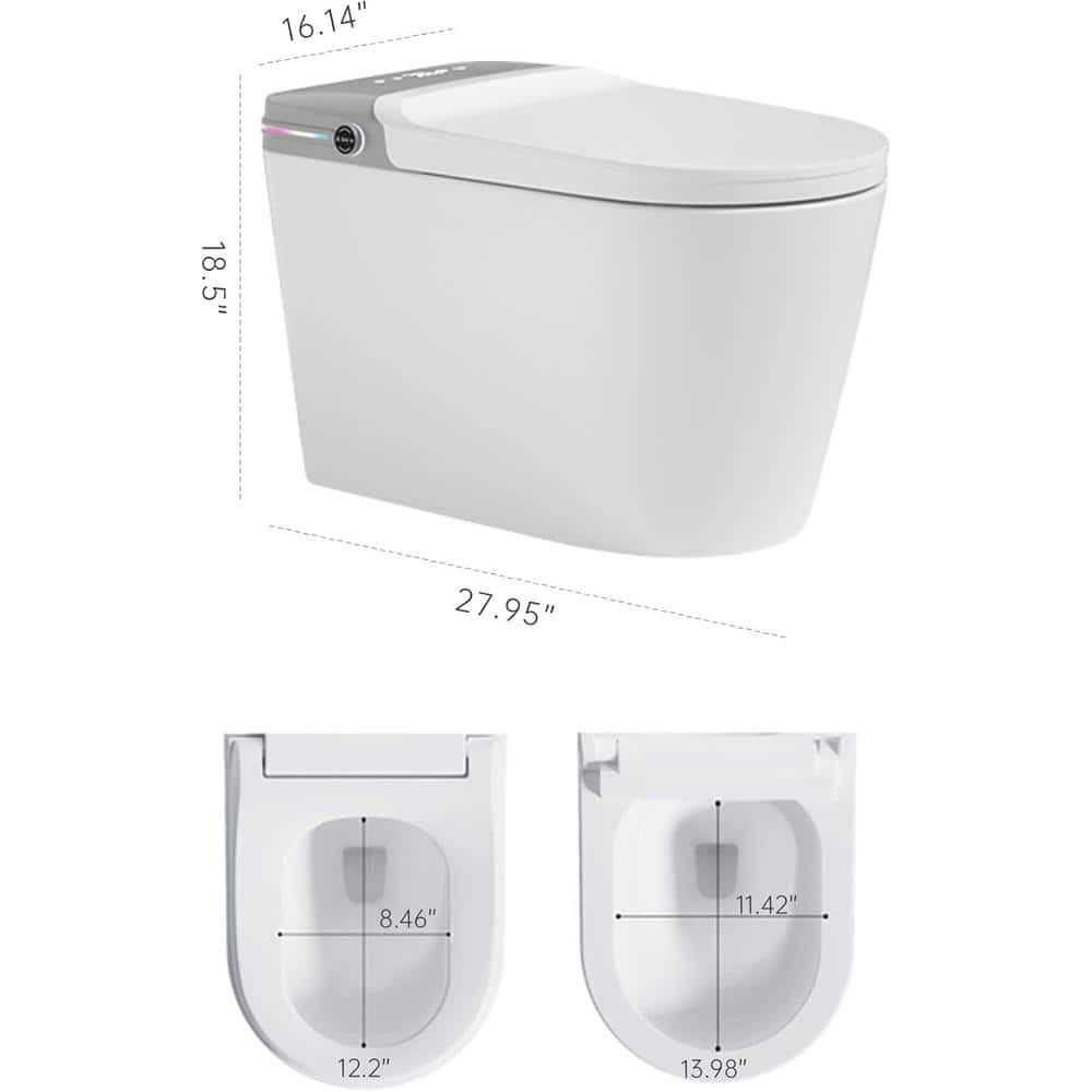 Smart Elongated Bidet Toilet with Adjustable Sprayer, Deodorizing, and Soft Close