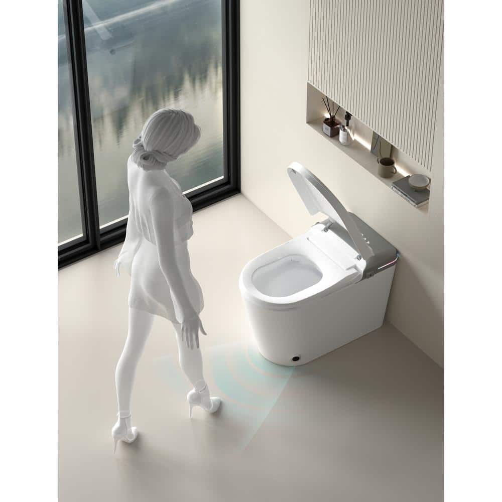 Smart Bidet Toilet with Remote Control and Deodorizing Almond Seat - 1.28 GPF, White