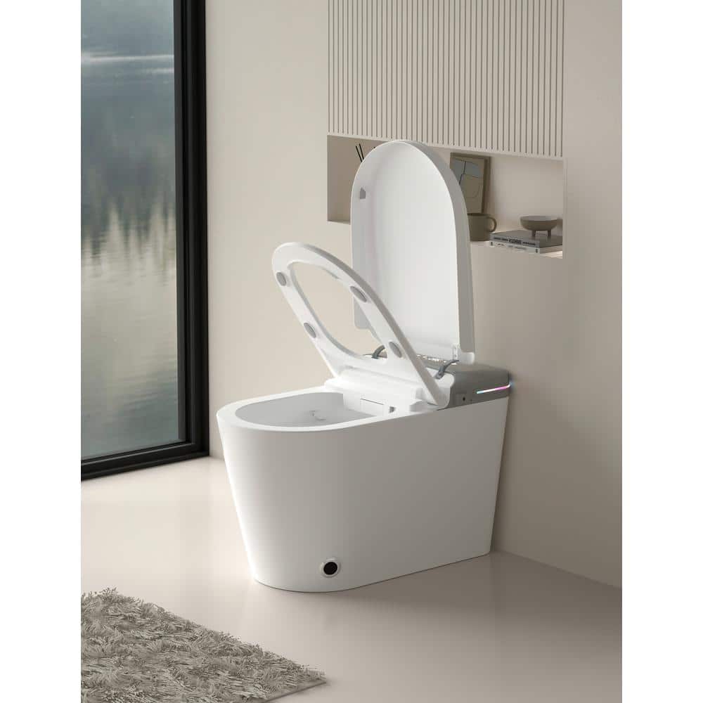 Smart Bidet Toilet with Remote Control and Deodorizing Almond Seat - 1.28 GPF, White