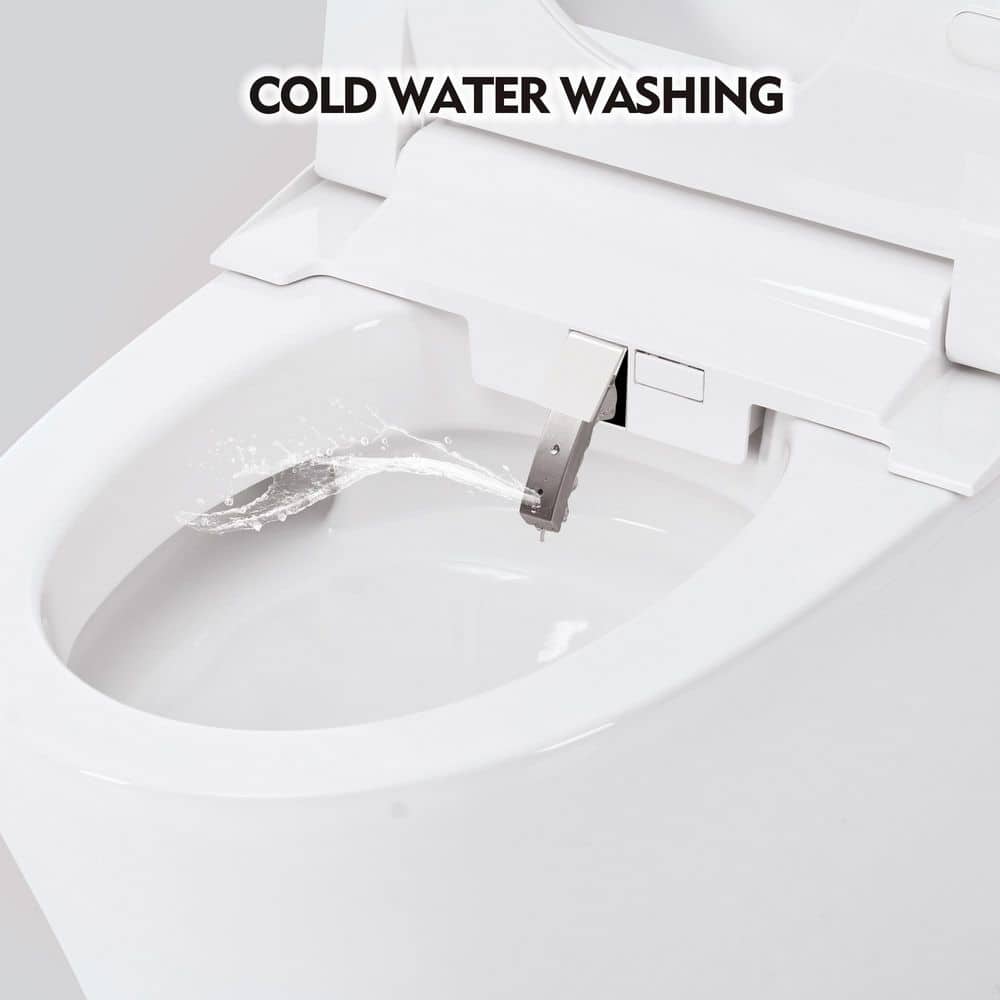 Smart Bidet Toilet with Foot Sensor Flush - 1/1.28 GPF, Knob Control, Light, Soft Close