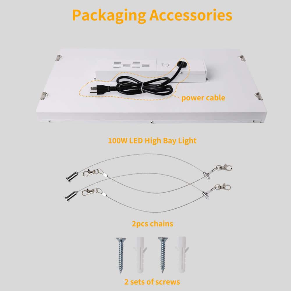 Bieuoram 2 ft. 100-Watt Integrated LED White LED Linear High Bay Light 16000 Lumens 5000K Daylight for Shop, Warehouse (1-Pack）