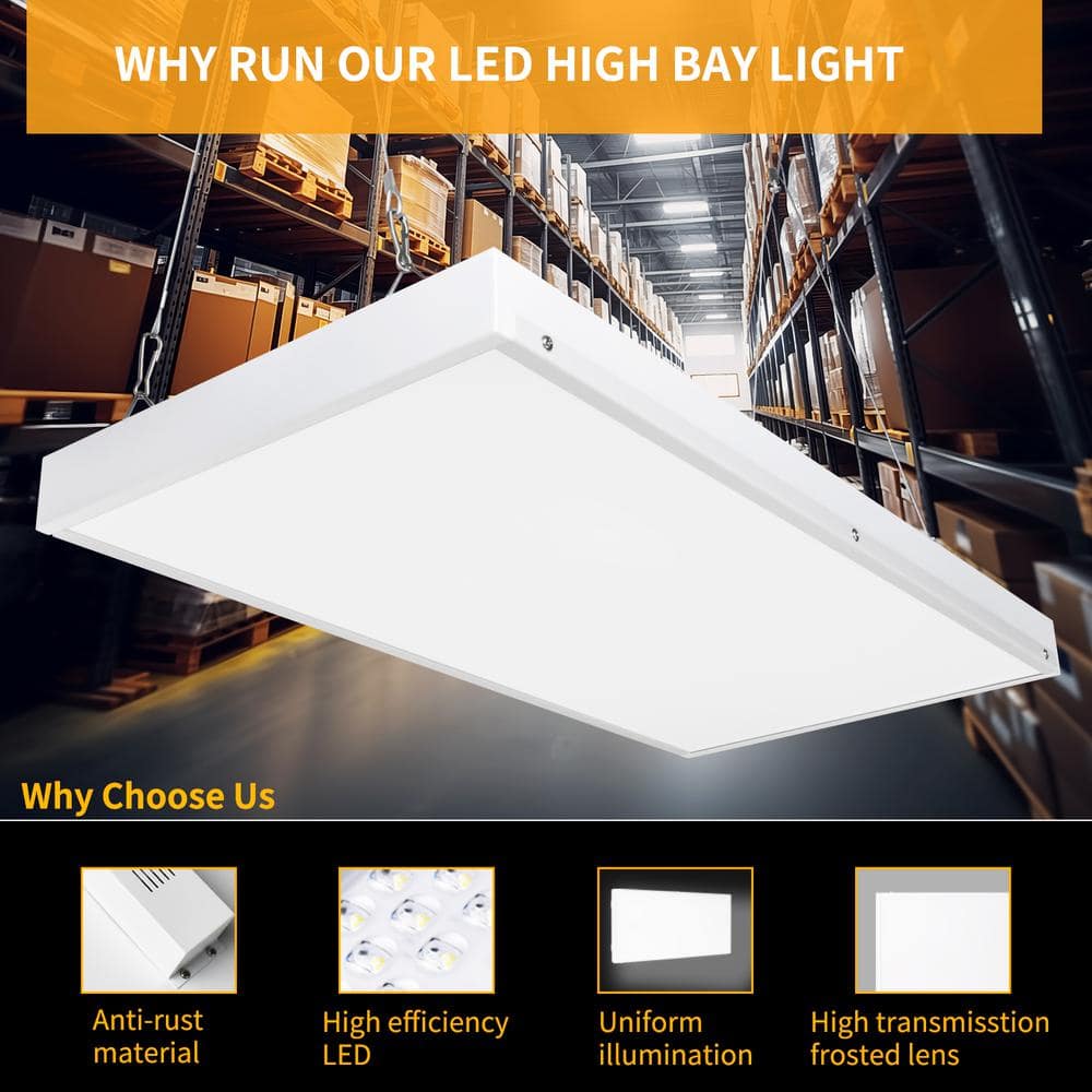 Bieuoram 2 ft. 100-Watt Integrated LED White LED Linear High Bay Light 16000 Lumens 5000K Daylight for Shop, Warehouse (1-Pack）