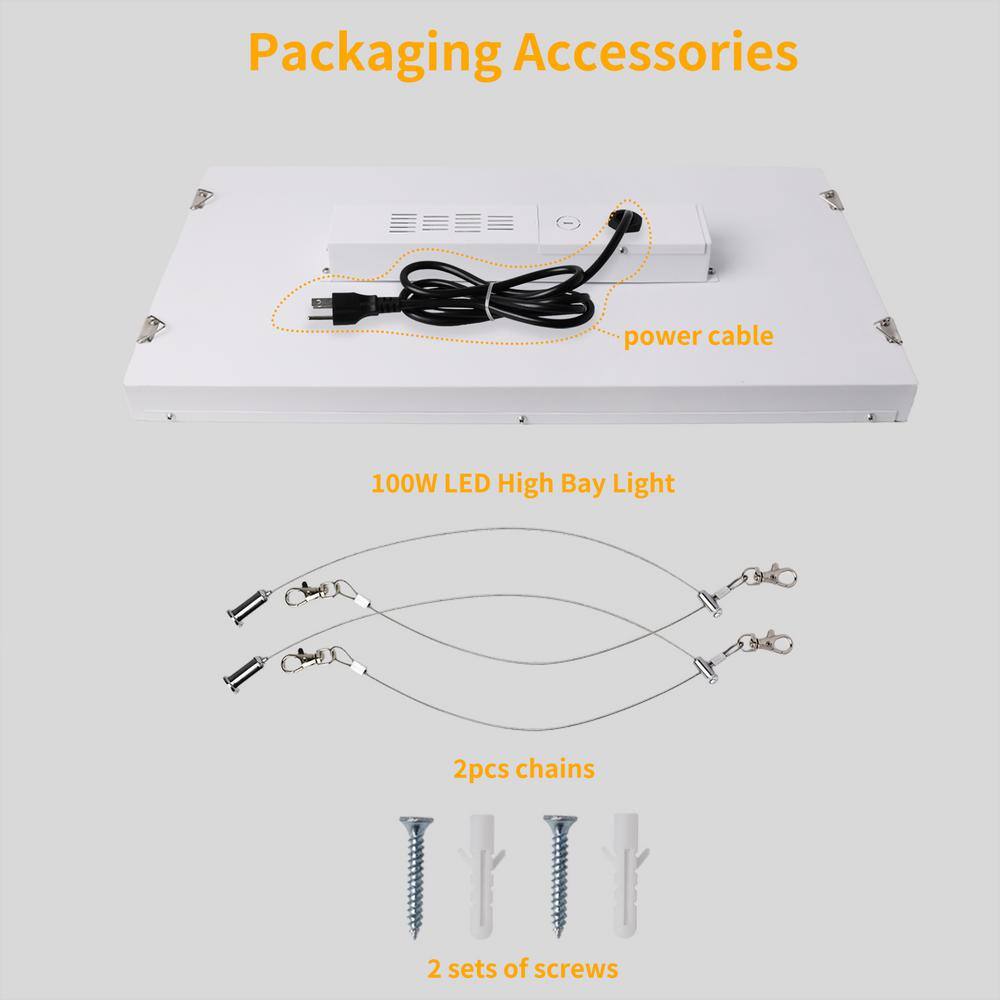 Bieuoram 2ft 400-Watt-Equivalent Integrated LED White High Bay Light 5000K Industrial Workshop Linear Hanging Light （2 Pack）