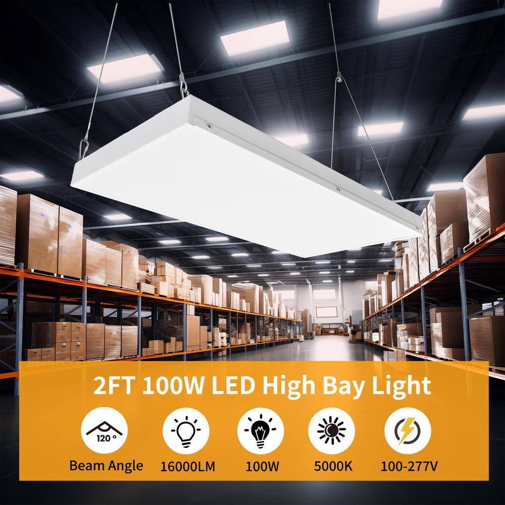 Bieuoram 2ft 400-Watt-Equivalent Integrated LED White High Bay Light 5000K Industrial Workshop Linear Hanging Light （6 Pack）