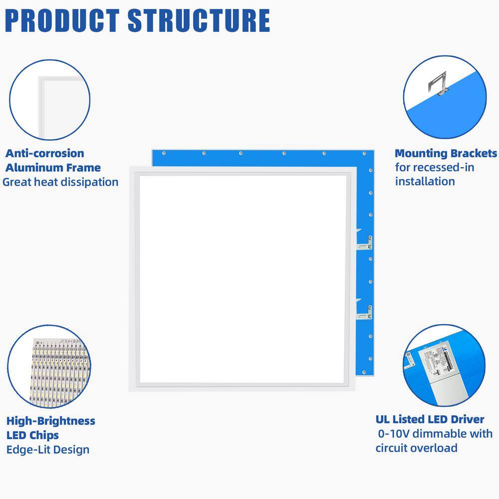 Bieuoram 2 ft. x 2 ft. 5800 Lumens Integrated LED Panel Light, 5000K Daylight, Dimmable (4 Pack)