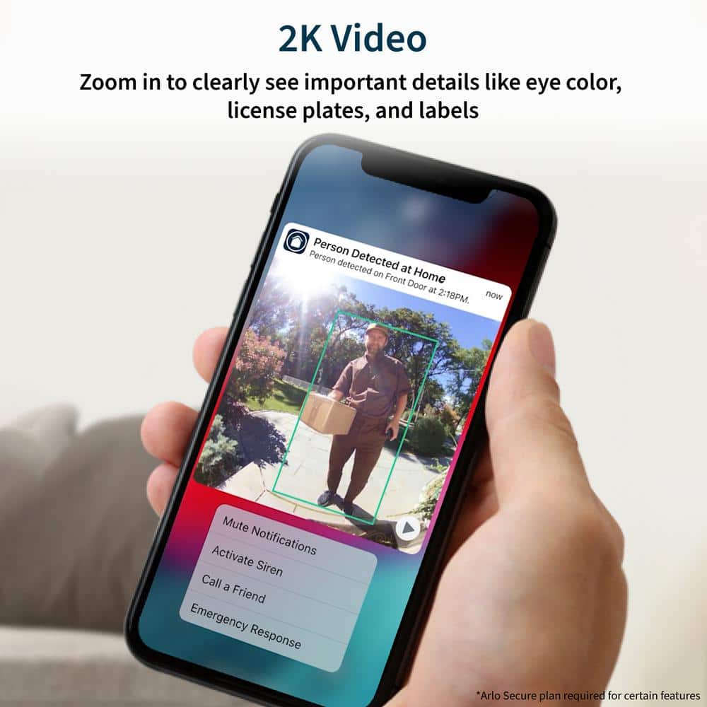 Arlo Video Doorbell 2K (2nd Gen) Wired/Wireless Smart Video Doorbell Camera with Head-To-Toe View and Night Vision - White