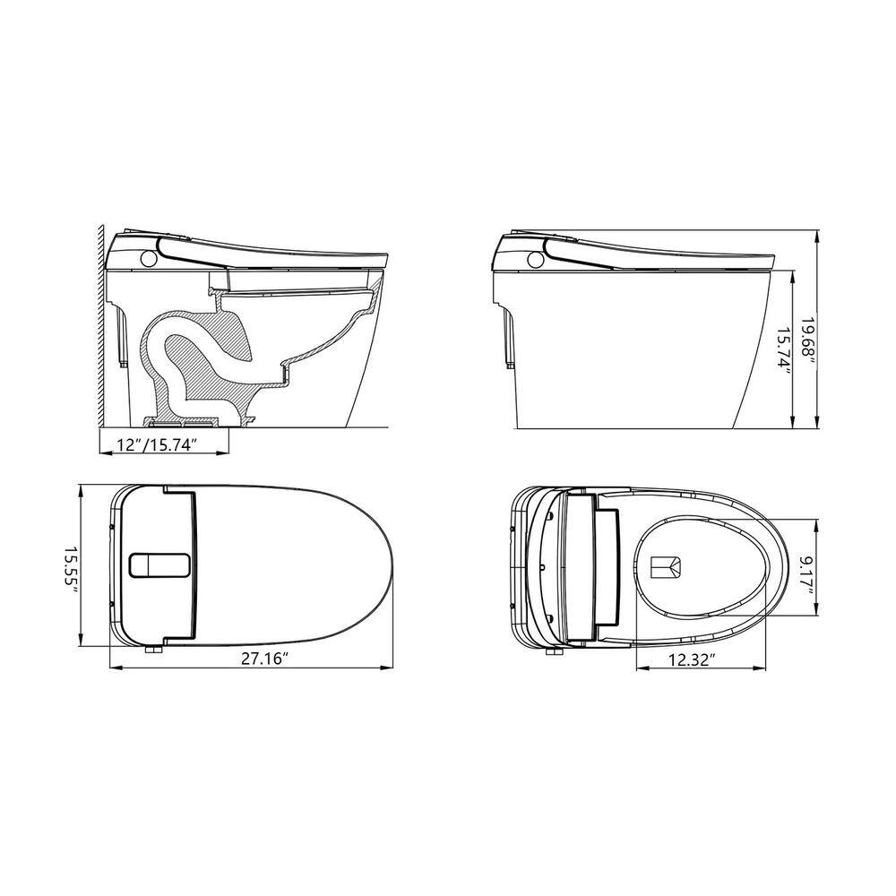 Boosicavelly Elongated Bidet Toilet 1.28 GPF Heated & Deodorizing in White