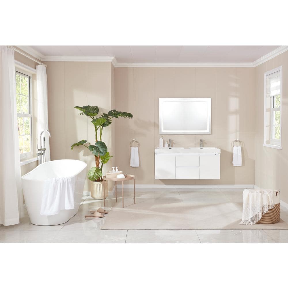 Vanity Art Bourges 55 in. Acrylic Flatbottom Bathtub in White/Brushed Nickel