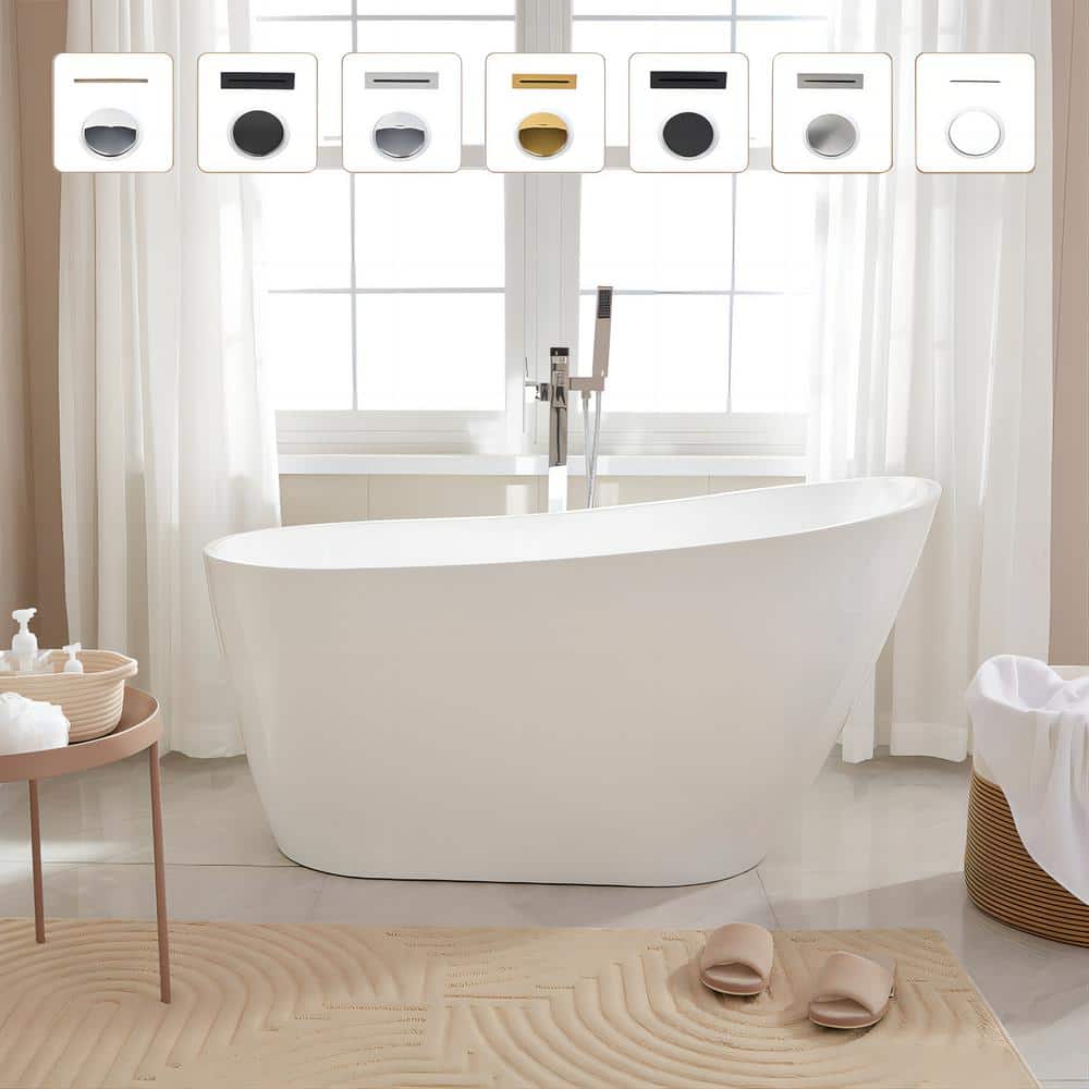 Vanity Art Bourges 55 in. Acrylic Flatbottom Bathtub in White/Brushed Nickel