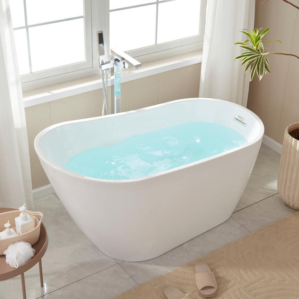 Vanity Art Bourges 55 in. Acrylic Flatbottom Bathtub in White/Brushed Nickel