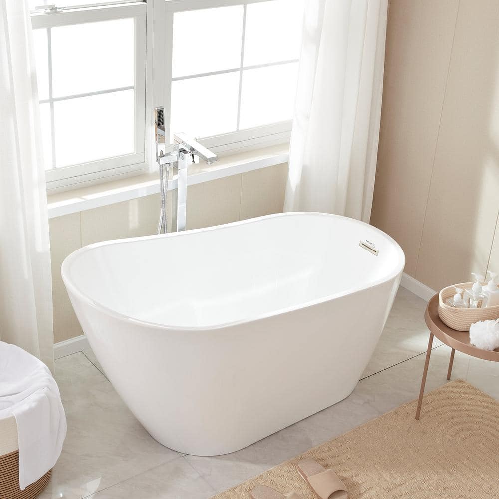 Vanity Art Bourges 55 in. Acrylic Flatbottom Bathtub in White/Brushed Nickel