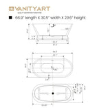 Vanity Art Versailles 67 in. x 31 in. Acrylic Freestanding Soaking Bathtub with Center Drain in White/Brushed Nickel