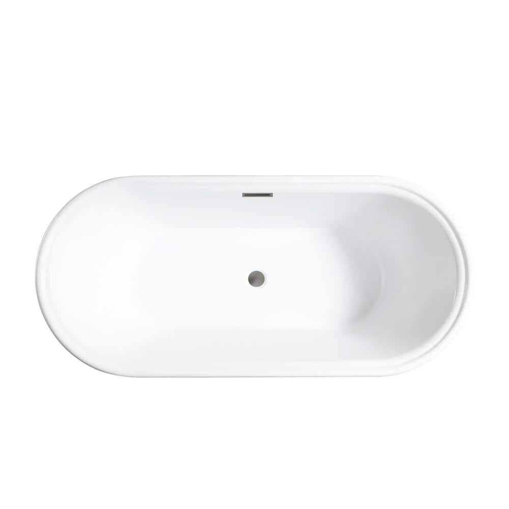 Vanity Art Versailles 67 in. x 31 in. Acrylic Freestanding Soaking Bathtub with Center Drain in White/Brushed Nickel