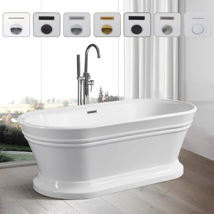 Vanity Art Versailles 67 in. x 31 in. Acrylic Freestanding Soaking Bathtub with Center Drain in White/Brushed Nickel