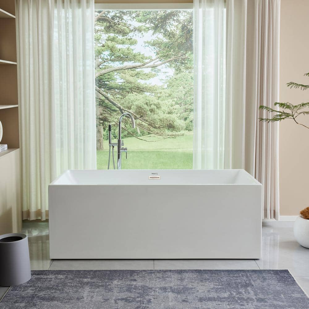 Vanity Art Talence 59 in. Acrylic Flatbottom Freestanding Bathtub in White/Brushed Nickel