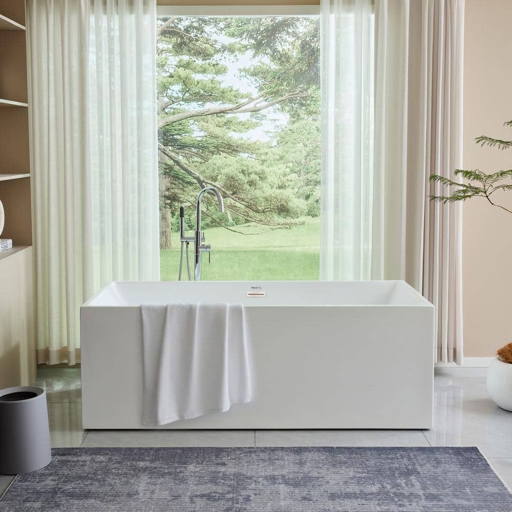 Vanity Art Talence 59 in. Acrylic Flatbottom Freestanding Bathtub in White/Brushed Nickel