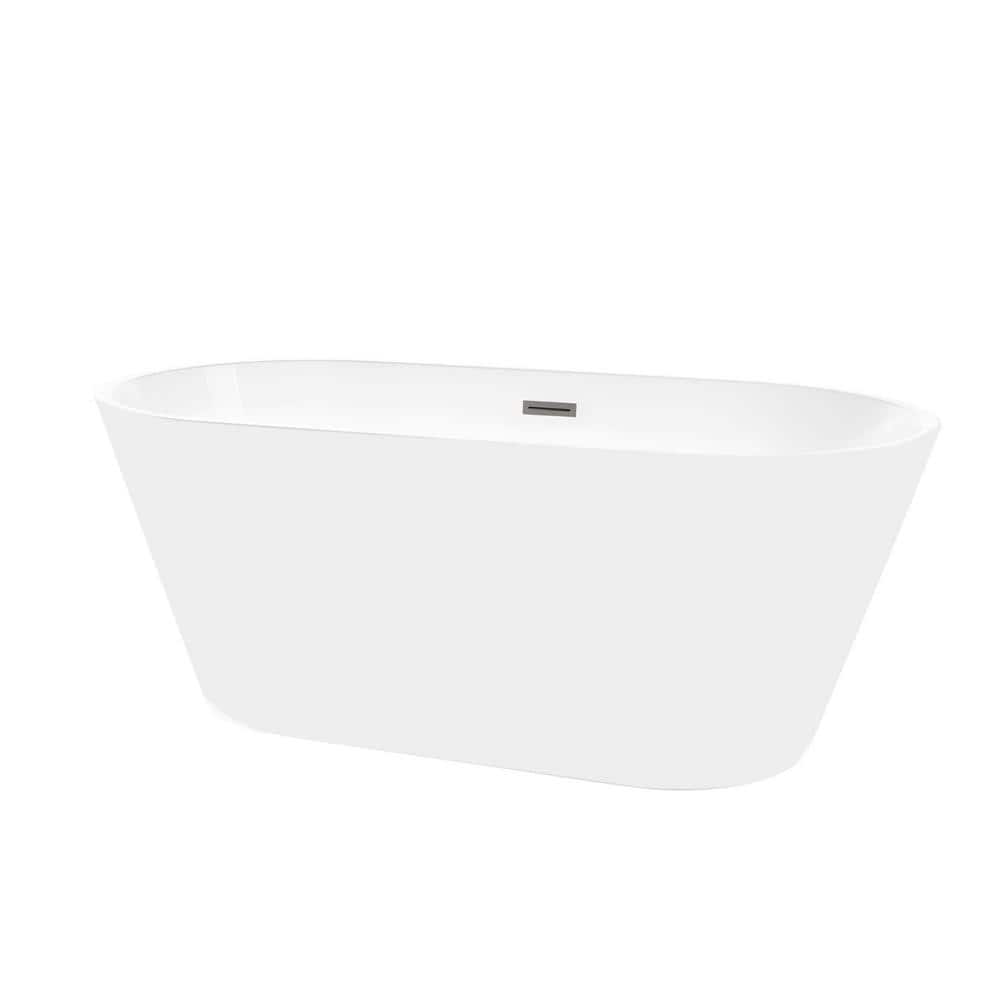 Vanity Art Domme 67 in. Acrylic Flatbottom Freestanding Non-Slip Bathtub in White/Brushed Nickel