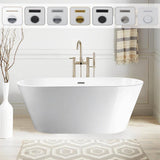 Vanity Art Domme 67 in. Acrylic Flatbottom Freestanding Non-Slip Bathtub in White/Brushed Nickel