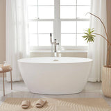 Vanity Art Calais 55 in. L x 32 in. W Acrylic Flatbottom Freestanding Bathtub with Center Drain in White/Brushed Nickel