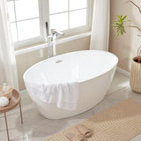 Vanity Art Calais 55 in. L x 32 in. W Acrylic Flatbottom Freestanding Bathtub with Center Drain in White/Brushed Nickel