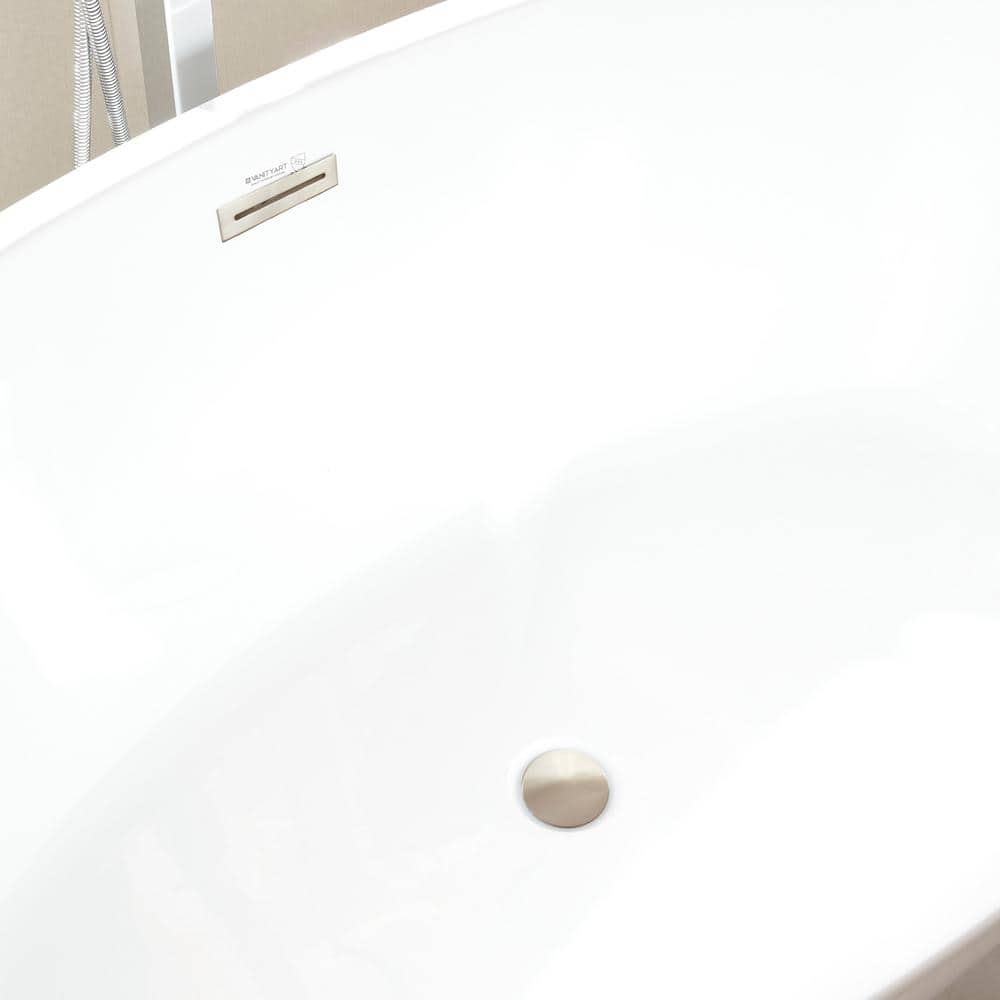 Vanity Art Calais 55 in. L x 32 in. W Acrylic Flatbottom Freestanding Bathtub with Center Drain in White/Brushed Nickel