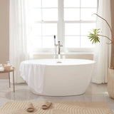 Vanity Art Calais 55 in. L x 32 in. W Acrylic Flatbottom Freestanding Bathtub with Center Drain in White/Brushed Nickel