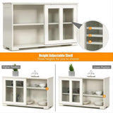 Bunpeony 42 in. W x 24.5 in. H x 13in. D White Wooden Pantry Freestanding Kitchen Storage Cabinet with 2-Glass Sliding Door