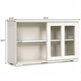 Bunpeony 42 in. W x 24.5 in. H x 13in. D White Wooden Pantry Freestanding Kitchen Storage Cabinet with 2-Glass Sliding Door