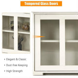 Bunpeony 42 in. W x 24.5 in. H x 13in. D White Wooden Pantry Freestanding Kitchen Storage Cabinet with 2-Glass Sliding Door