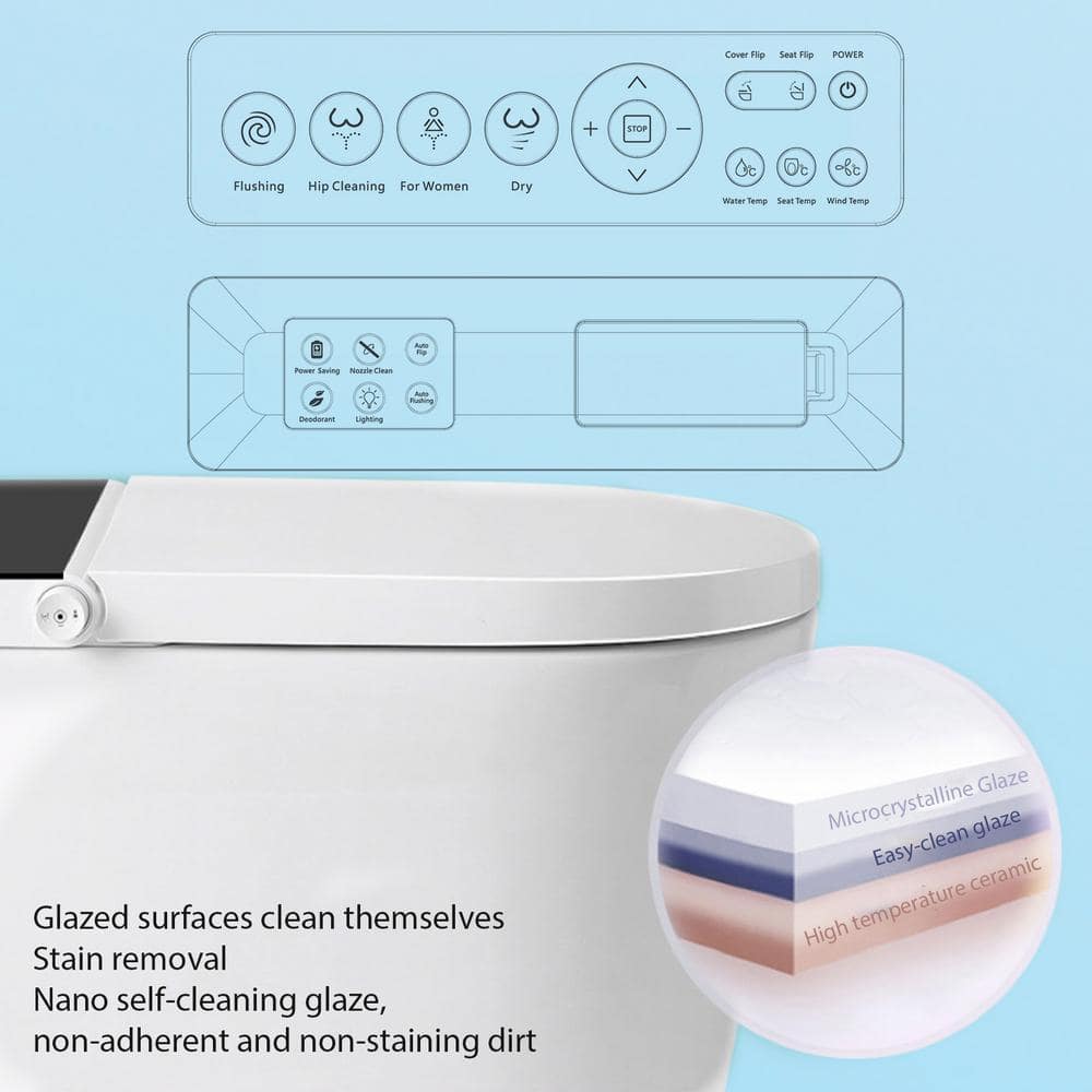 BWE Stylement Tankless Smart Bidet One Piece Toilet Square in White with Auto Open/Close and Flush