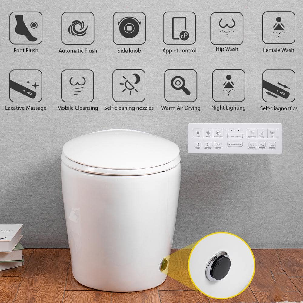 BWE Stylement Tankless Smart Bidet 1-Piece Toilet with Auto Features and Heated Seat
