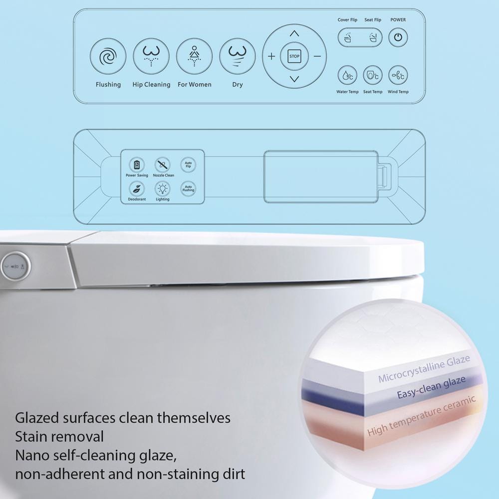 BWE Smart Toilet Bidet in White - Tankless 1-Piece with Auto Open/Close, Auto Flush, and Heated Seat