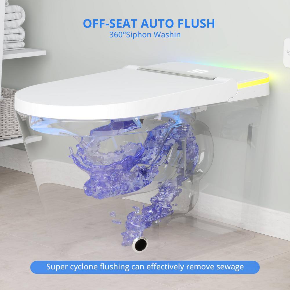 Relyblo Elongated Smart Bidet Toilet with Adjustable Sprayer, Built-In Aromatherapy, Foot Sensor