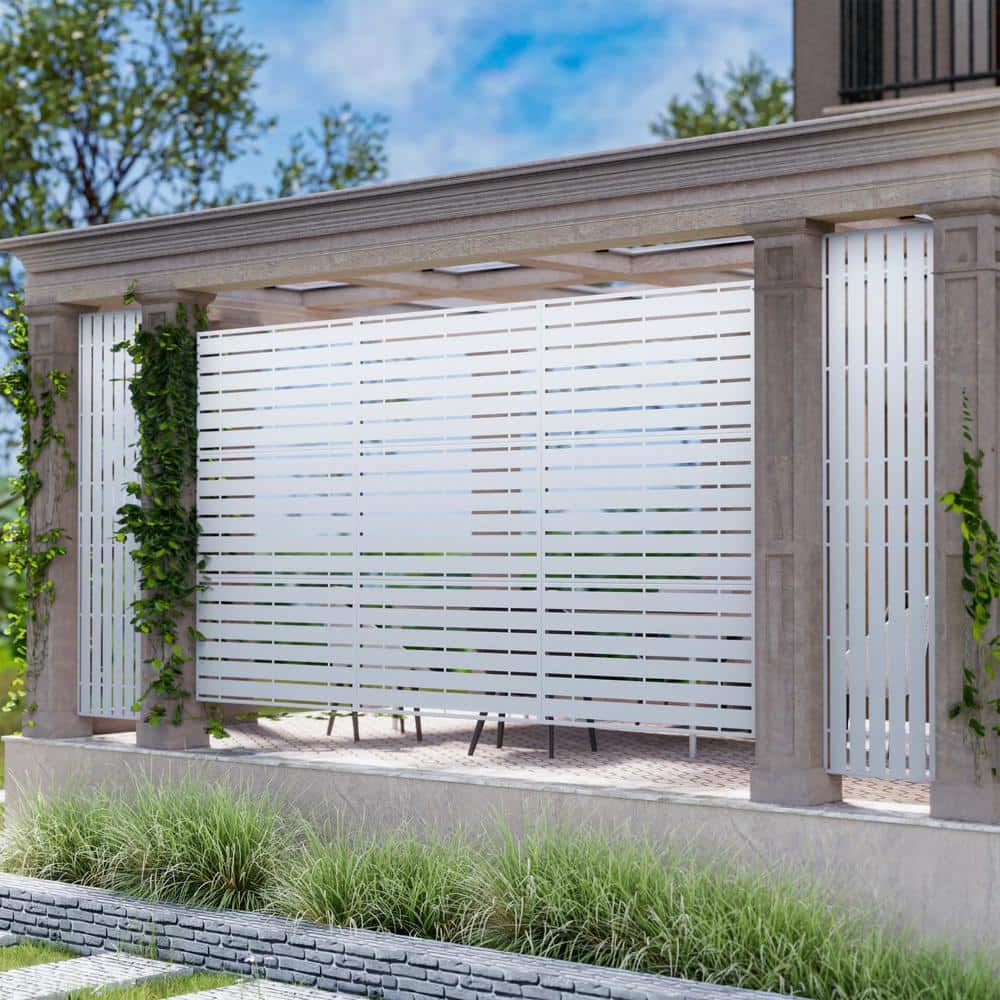 Cadeninc 3.92 ft. x 6 ft. Freestanding Metal Privacy Screen in White
