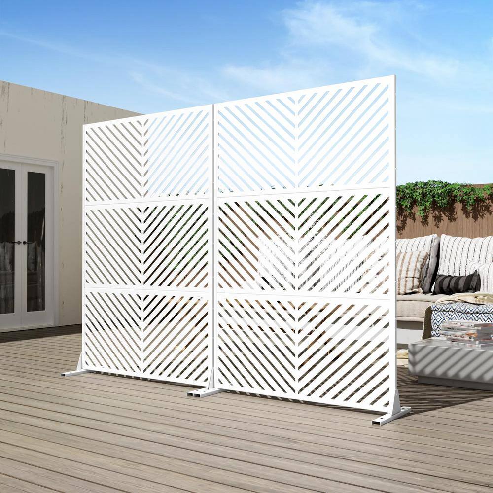 Cadeninc 3.92 ft. x 6 ft. Metal Freestanding Privacy Screen Fence Panel - White