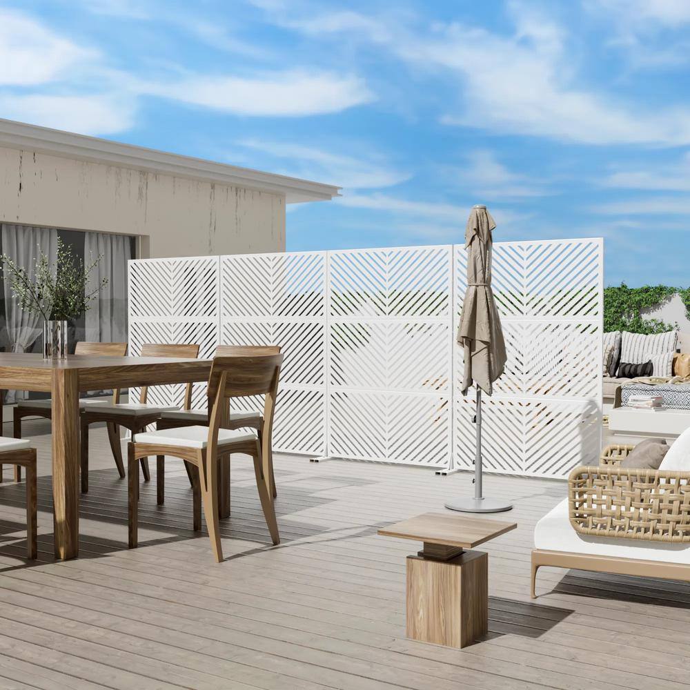 Cadeninc 3.92 ft. x 6 ft. Metal Freestanding Privacy Screen Fence Panel - White