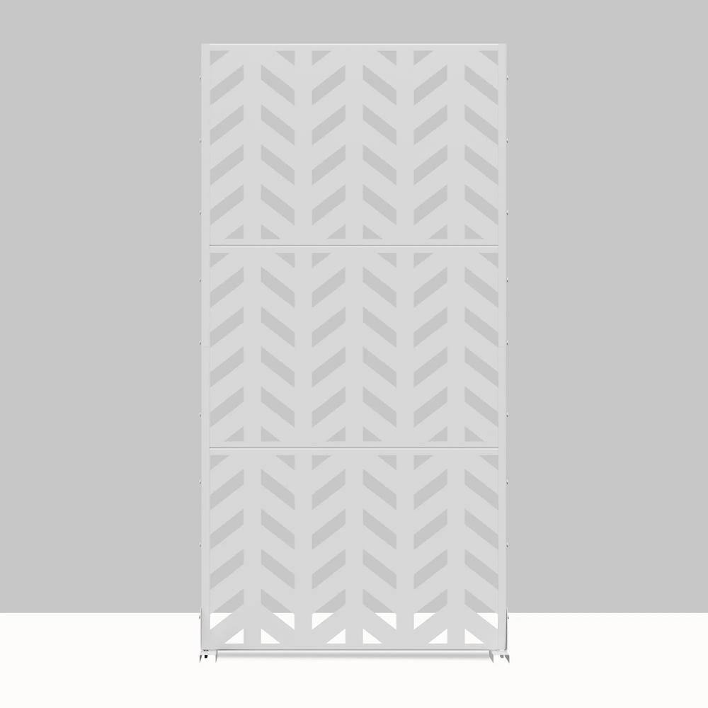 cadeninc 2.92 ft. x 6 ft. White Metal Privacy Screen with Fishbone Pattern
