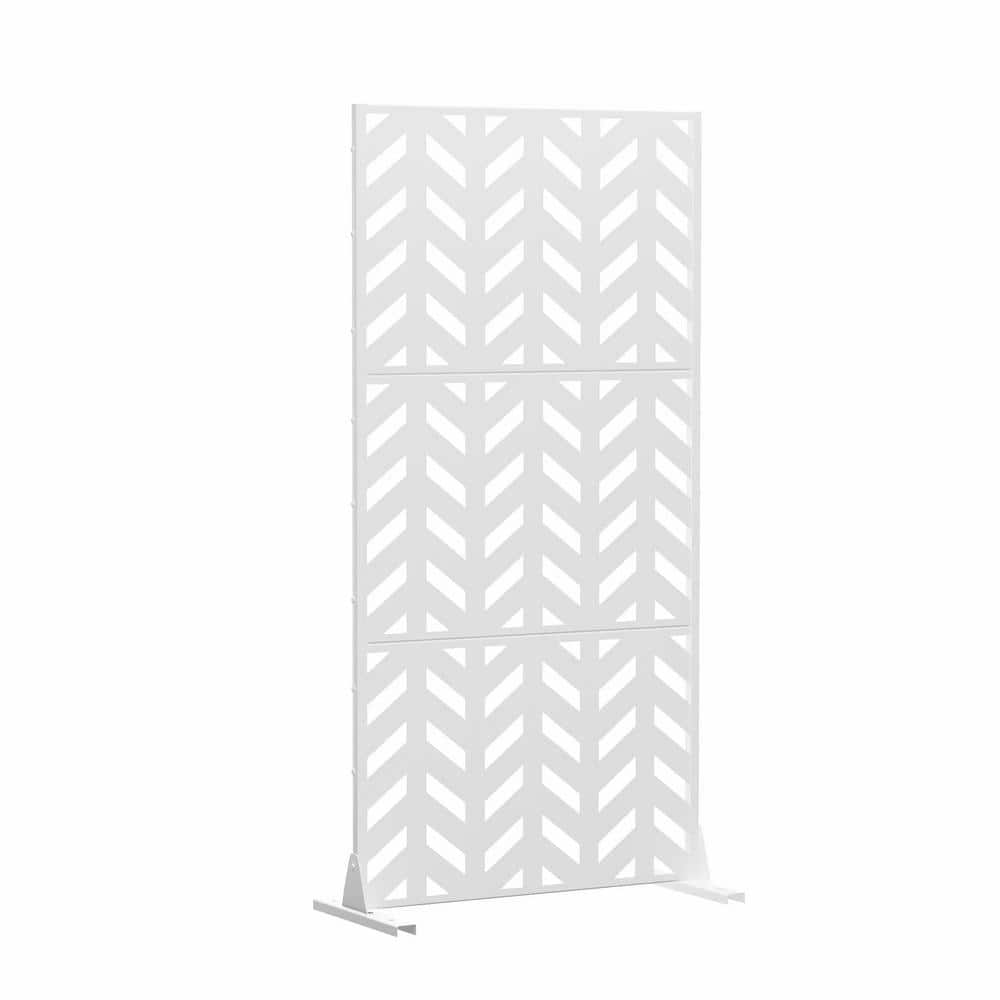 cadeninc 2.92 ft. x 6 ft. White Metal Privacy Screen with Fishbone Pattern