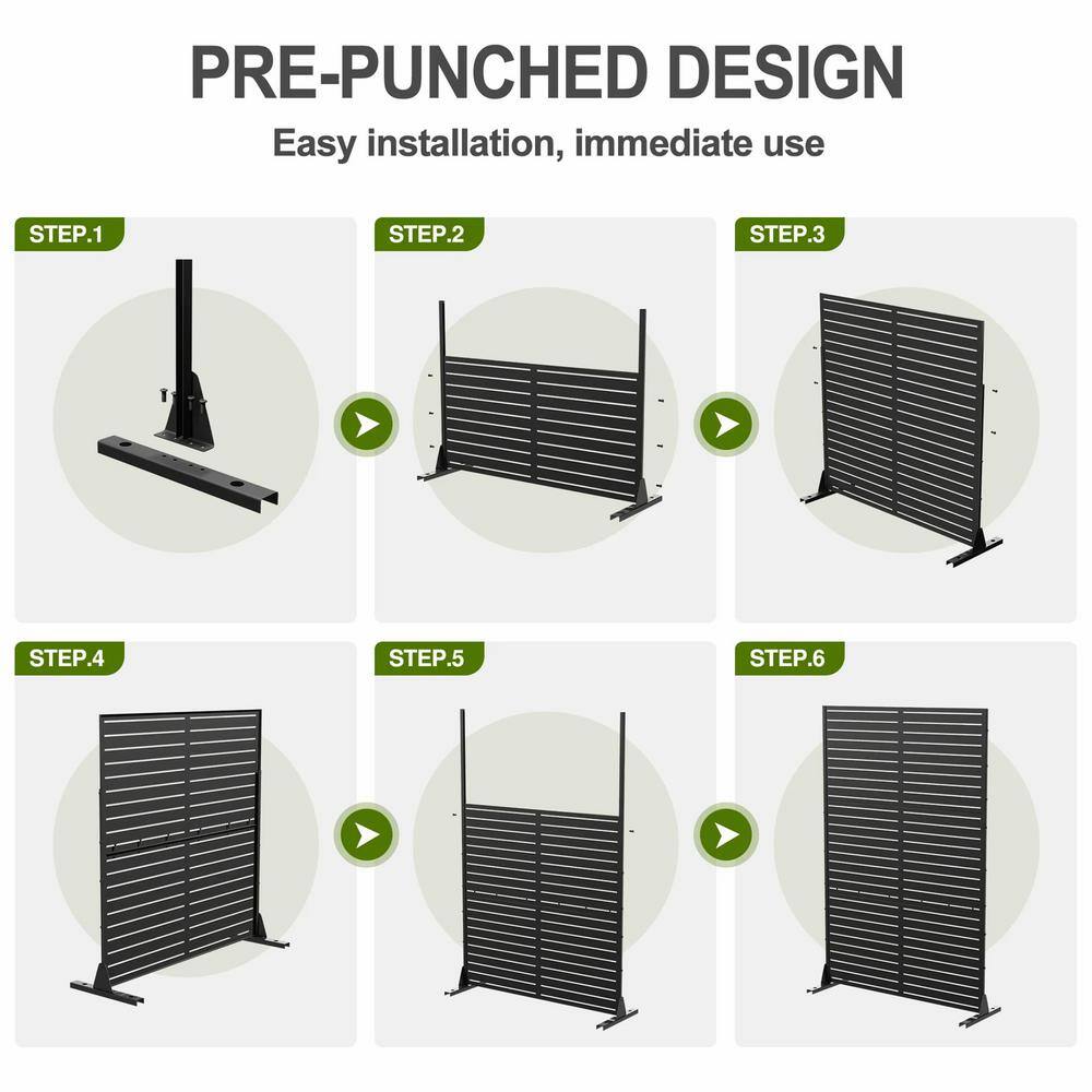 cadeninc 2.92 ft. x 6 ft. White Metal Privacy Screen with Fishbone Pattern