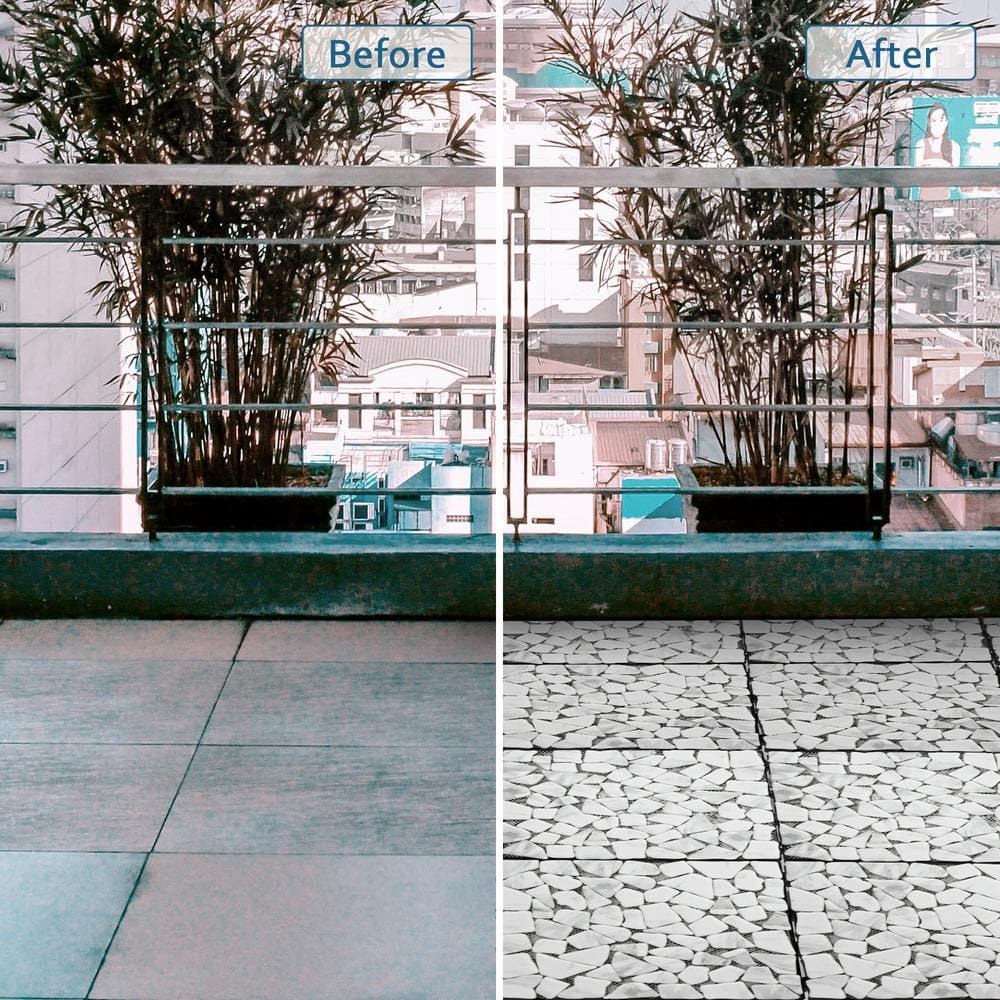 White Deck Pebble 12 in. x 12 in. Outdoor Patio Flooring Recycled Glass Interlocking Mosaic Floor Tile (4 sq. ft./Case)
