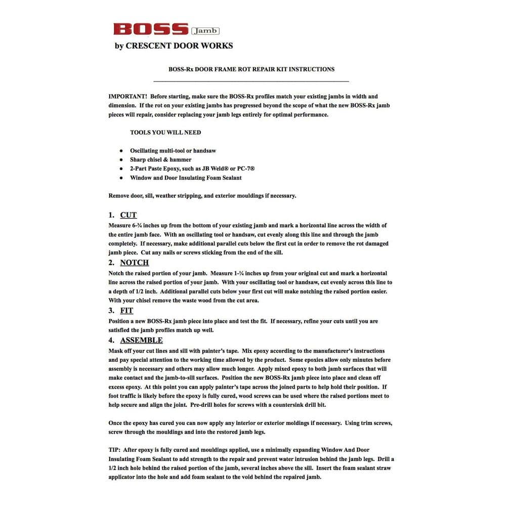 Unbranded BOSS-Rx 1-1/4 in. x 4-9/16 in. x 8 in. PVC Jamb Moulding Door Frame Rot Repair Kit