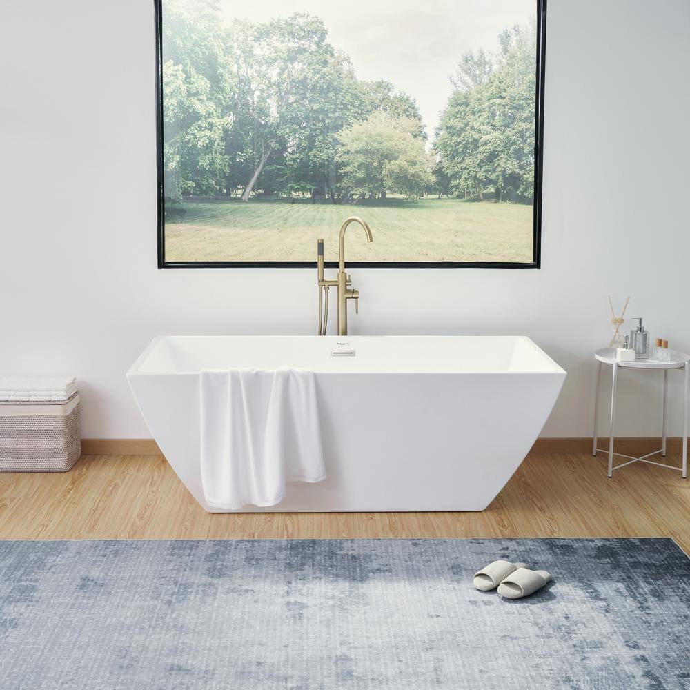 Vanity Art Montpellier 67 in. Acrylic Flatbottom Freestanding Bathtub in White