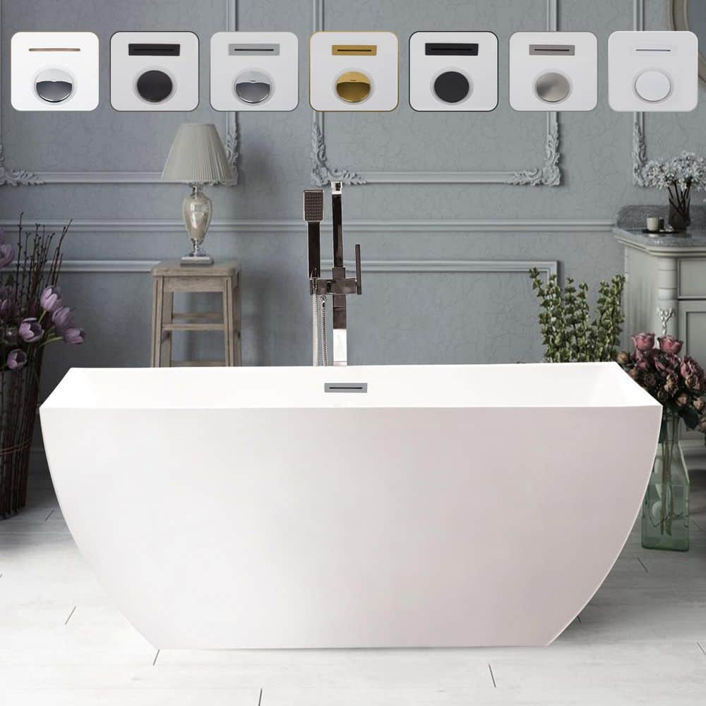 Vanity Art Montpellier 67 in. Acrylic Flatbottom Freestanding Bathtub in White