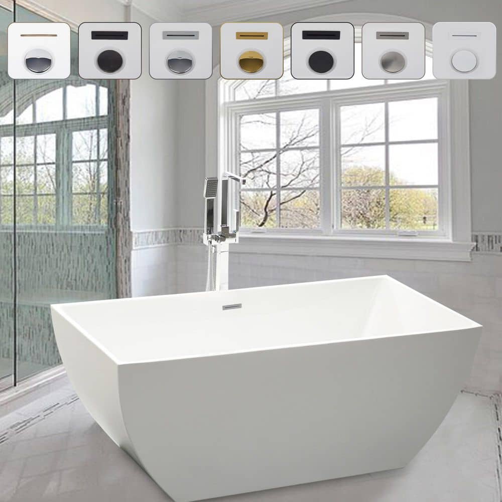 Vanity Art Montpellier 59 in. L x 30 in. W Acrylic Flatbottom Freestanding Bathtub in White/Classic Chrome