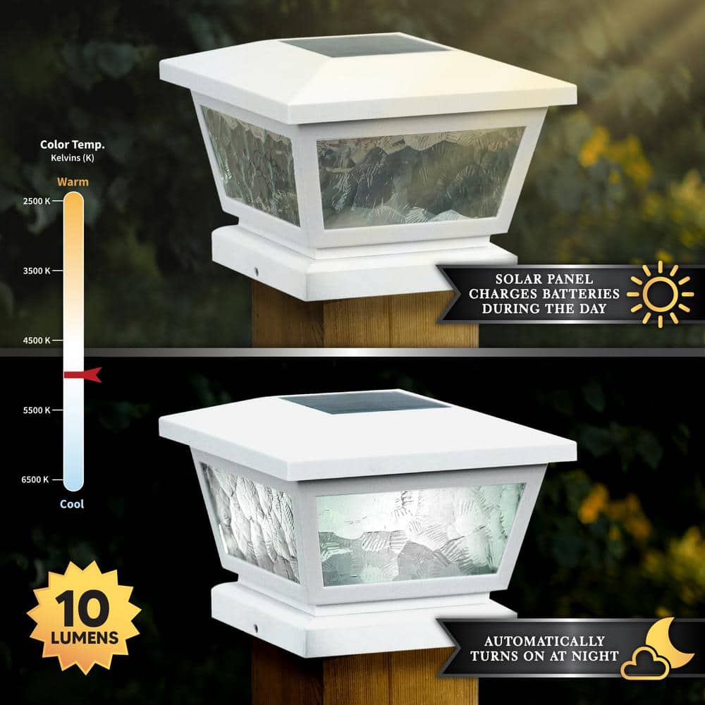 CLASSY CAPS 5 in. x 5 in./ 4 in. x 4 in. White ABS Outdoor Fairmont Solar Post Cap (2-Pack)