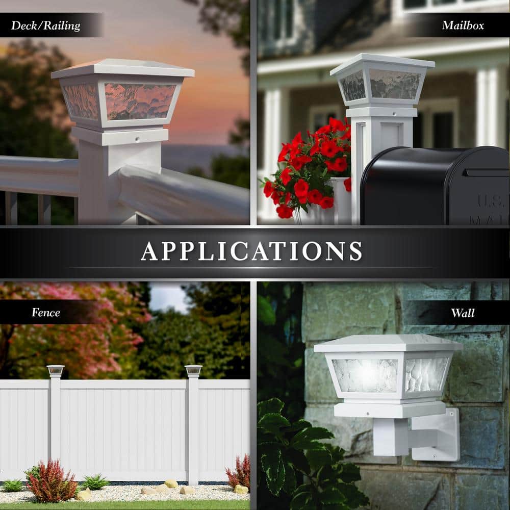 CLASSY CAPS 5 in. x 5 in./ 4 in. x 4 in. White ABS Outdoor Fairmont Solar Post Cap (2-Pack)