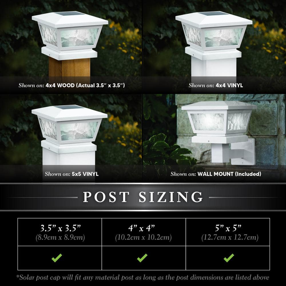CLASSY CAPS 5 in. x 5 in./ 4 in. x 4 in. White ABS Outdoor Fairmont Solar Post Cap (2-Pack)