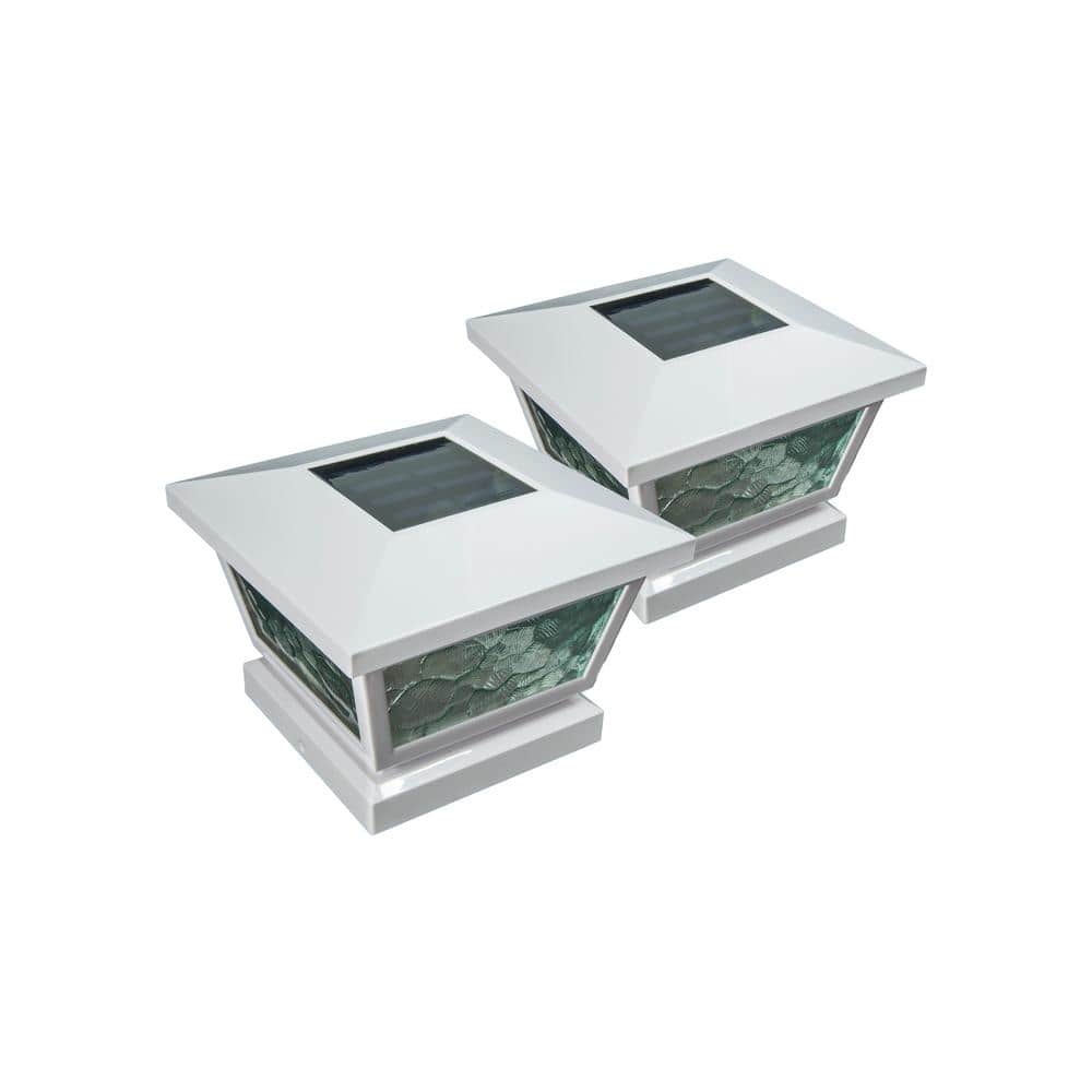 CLASSY CAPS 5 in. x 5 in./ 4 in. x 4 in. White ABS Outdoor Fairmont Solar Post Cap (2-Pack)